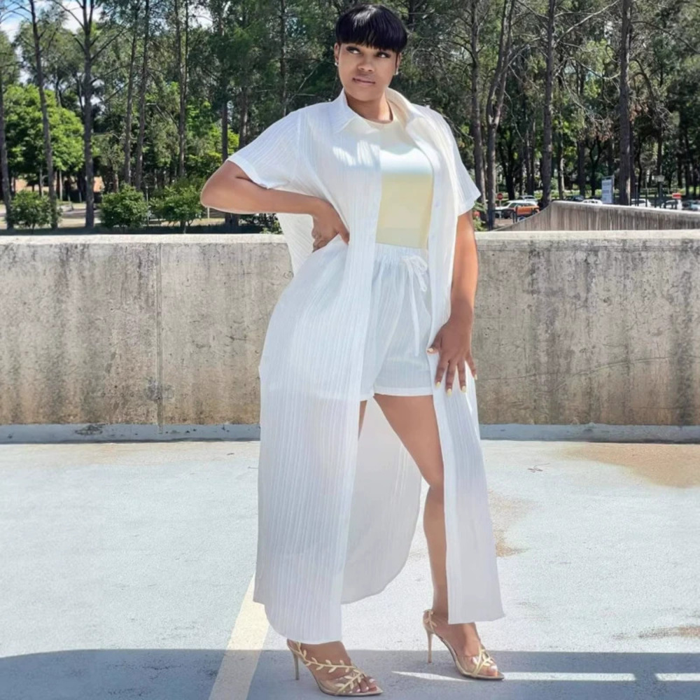 ZARA White Long Length Short Sleeve Shirt and Tie Waist Shorts African Style Set